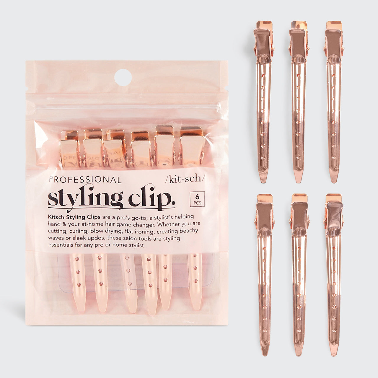 Styling Hair Clips 6pc Set - Rose Gold