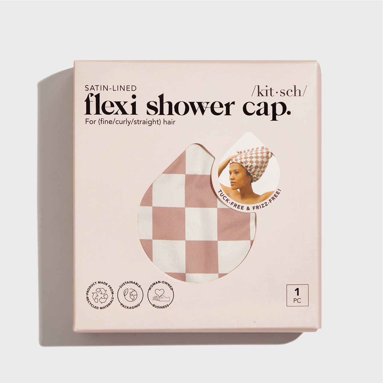 Ensemble bonnet de douche flexible doublé de satin + serviette à cheveux XL