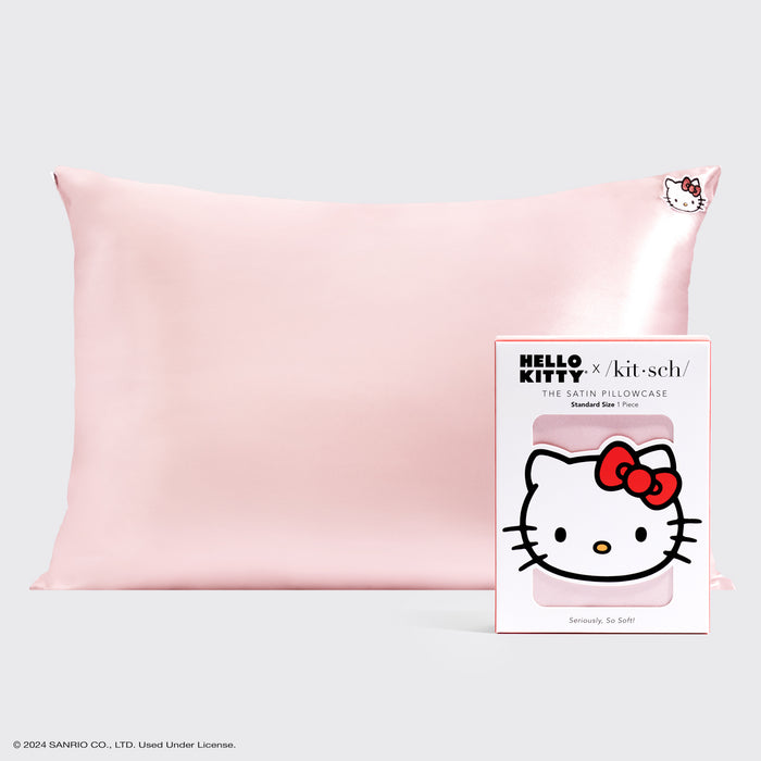 Hello Kitty x Kitsch Satijnen Kussensloop - Effen Roze Hello Kitty Gezicht