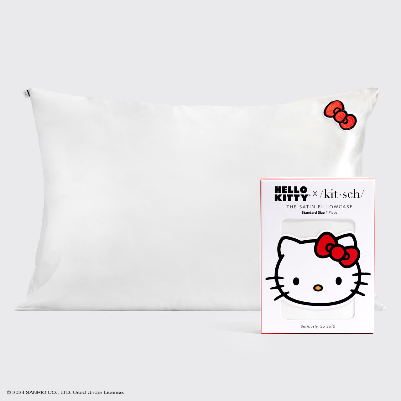 Hello Kitty x Kitsch Satijnen Kussensloop - Effen Ivoor Hello Kitty Strik