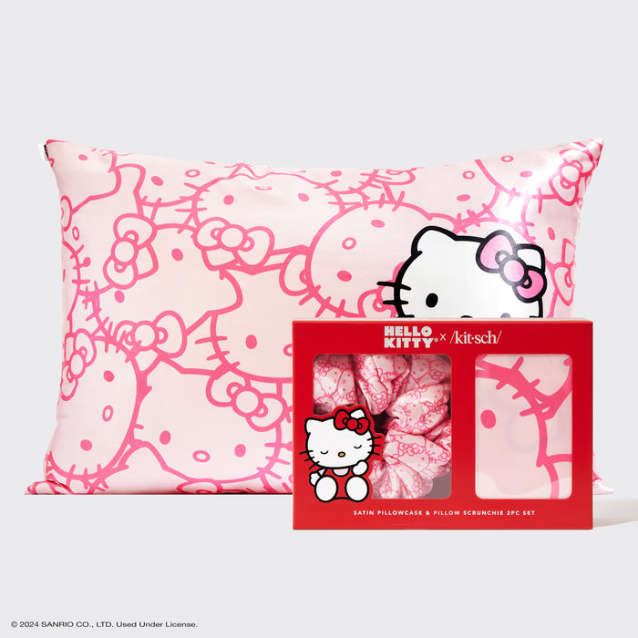 Kitsch x Hello Kitty Taie d'oreiller en satin et Chouchou d'oreiller 2 pièces