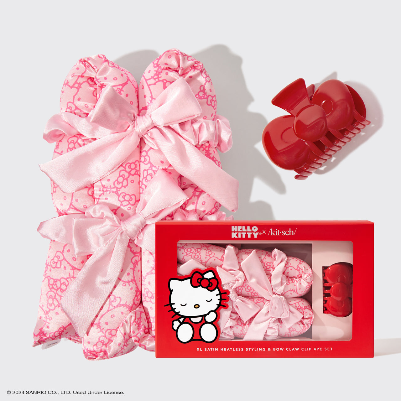 Hello Kitty x Kitsch XL Cetim Heatless Styling & Bow Claw Clip Conjunto de 4 unidades