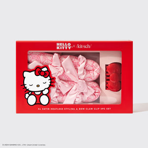 Hello Kitty x Kitsch XL Cetim Heatless Styling & Bow Claw Clip Conjunto de 4 unidades