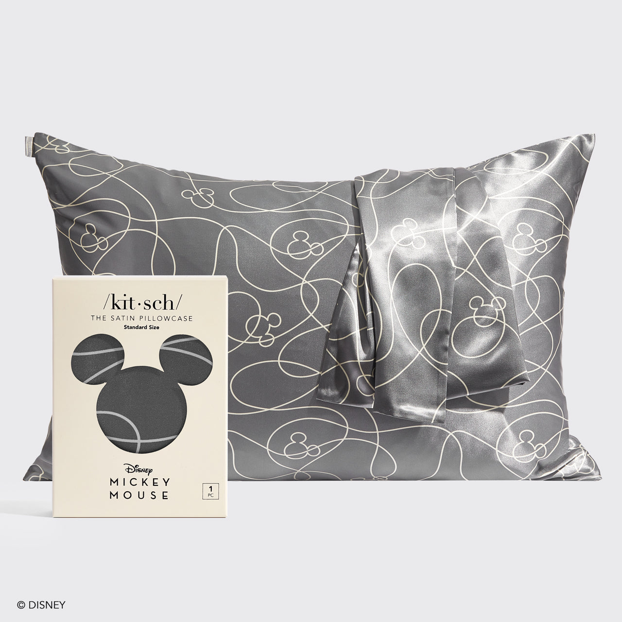 Kitsch & Mickey und Minnie Satin Kissenbezug Standard Mickey Labyrinth - Holzkohle