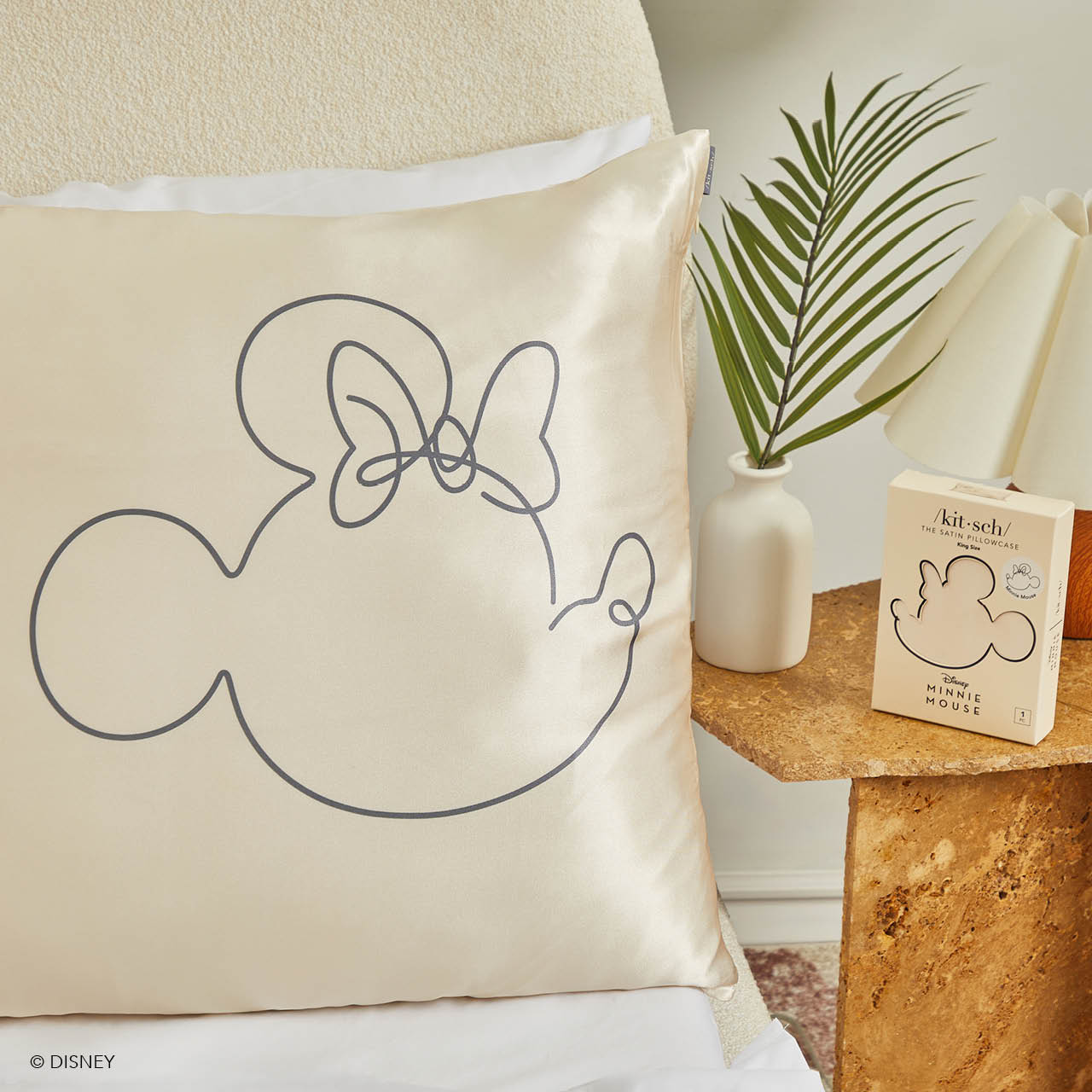 Fronha de Cetim Kitsch &amp; Mickey e Minnie King Mrs. Mouse - Creme