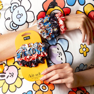 BT21 encontra Kitsch Satin Sleep Scrunchies Conjunto de 4 peças