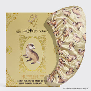 Toalha de cabelo Harry Potter x Kitsch envolta em cetim - Hufflepuff