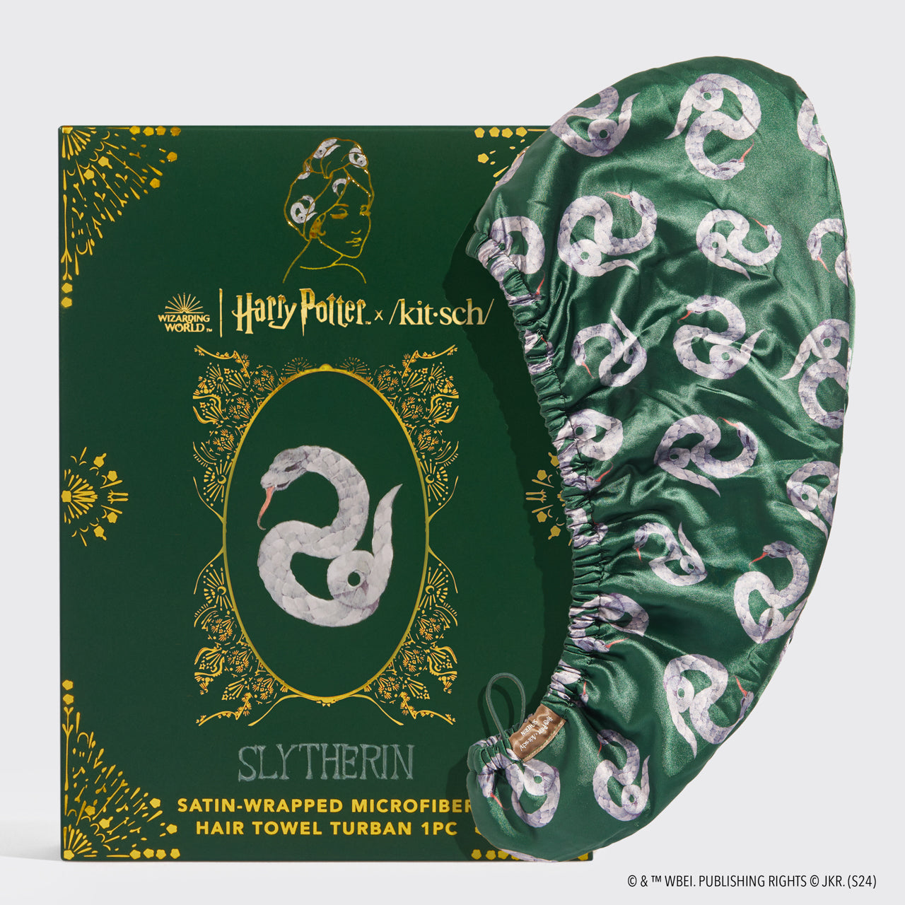 Toalha de cabelo enrolada em cetim Harry Potter x Kitsch - Sonserina