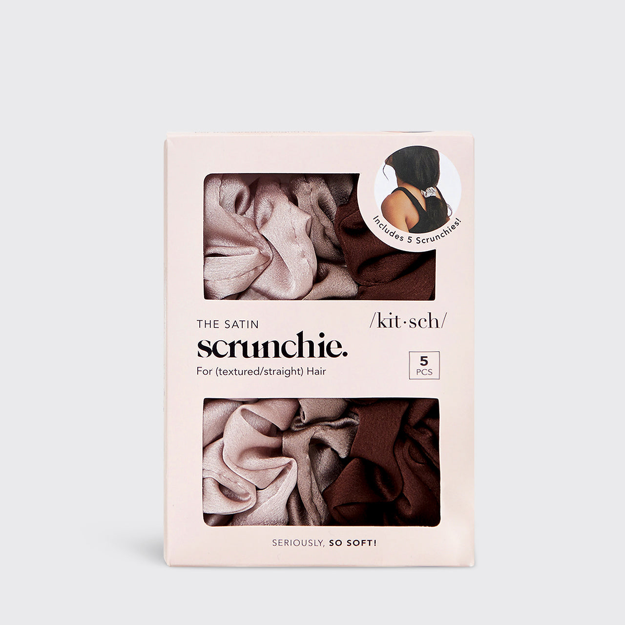 Satin Sleep Scrunchies 5pk - Cameo